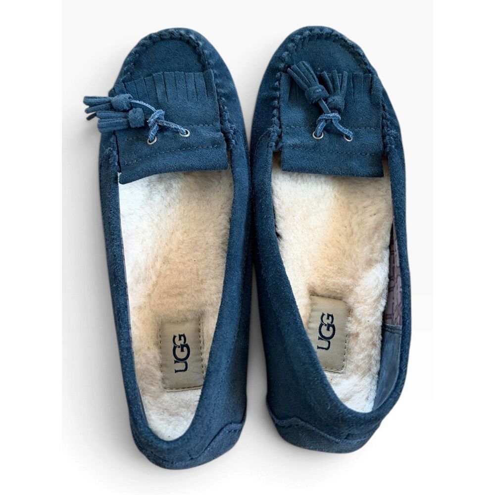 UGG Women's Litney Suede Moccasin Slippers in navy blue